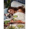 thumbnail image 6 of Full Size Flat Sheet Only, Mushroom Frogs Soft Brushed Microfiber Bed Sheets, Spring Floral Green Botanical Rustic Hotel Quality Breathable Bedding Top Sheet, Easy Care, 66"x102", 6 of 9