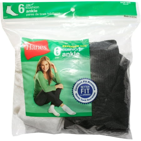 Hanes - Women's Basic Cushion Ankle Athletic Socks, 6 Pairs