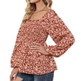 thumbnail image 5 of Homgro Women's Long Sleeve Shirt Ladies Casual Cute Floral Bishop Sleeve Top Soft Peasant Square Neck Shirred Ruffle Peplum Blouse Red 12-14, 5 of 5