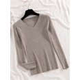 thumbnail image 1 of Suéter de manga larga para mujer, jersey básico con cuello en V, elástico, de punto, color liso, para otoño e invierno, novedad de 2024, 1 of 5