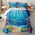thumbnail image 2 of spefrowx Cartoon Sea Turtle Quilt King for Girls Boys, Vibrant Coral Tropical Fish King Coverlet Set, 3pcs, 2 of 7