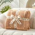 thumbnail image 3 of Snuggle Sac Reversible Checkered Throw Blanket Soft Plaid Bed Blanket Textured Striped Throw,Orange,50*60", 3 of 5