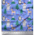 thumbnail image 1 of Soimoi Blue Poly Georgette Fabric Bear & Reindeer Cartoon Print Sewing Fabric Yard 52 Inch Wide, 1 of 3