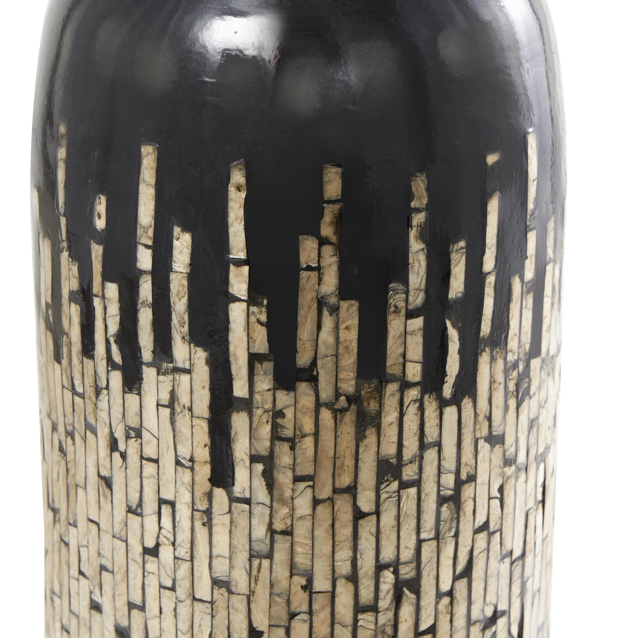 DecMode 34" Handmade Mosaic Shell Inlay Gold Mother of Pearl Shell Vase with Black Bamboo Base