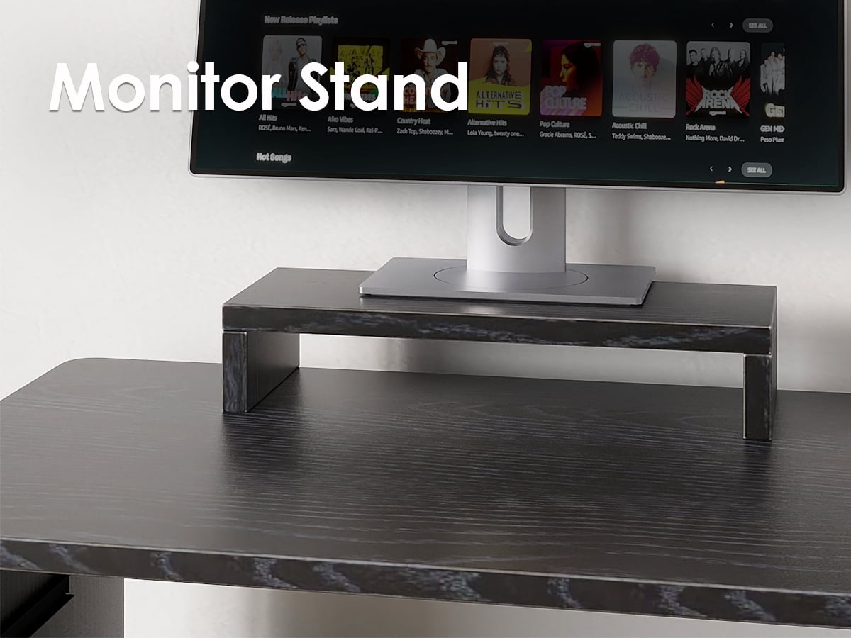 Zenira 29in Computer Desk with Monitor Stand and Keyboard Tray for Small Space, Wood PC Laptop for Bedroom, Writing Table with Shelves for Living room, Black