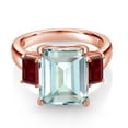 thumbnail image 2 of Gem Stone King 7.01 Ct Sky Blue Simulated Aquamarine Red Garnet 18K Rose Gold Plated Silver Ring (Size 6), 2 of 3
