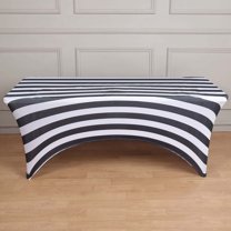 Efavormart 6ft Black/White Striped Spandex Stretch Fitted Rectangular Tablecloth With Foot Pockets - 160GSM Premium Spandex