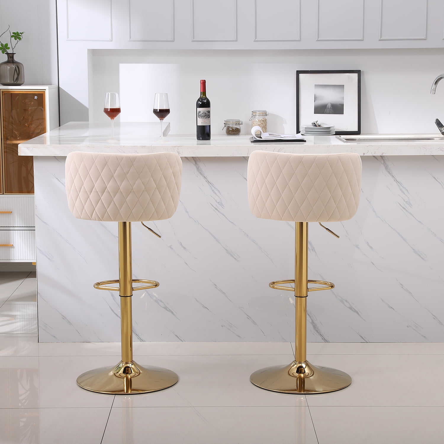 Kadyn 2pcs Modern Adjustable Counter Height Barstools with Back& Footrest for Kitchen, Beige Kadyn 2pcs Modern Adjustable Counter Height Barstools with Back& Footrest for Kitchen, Beige