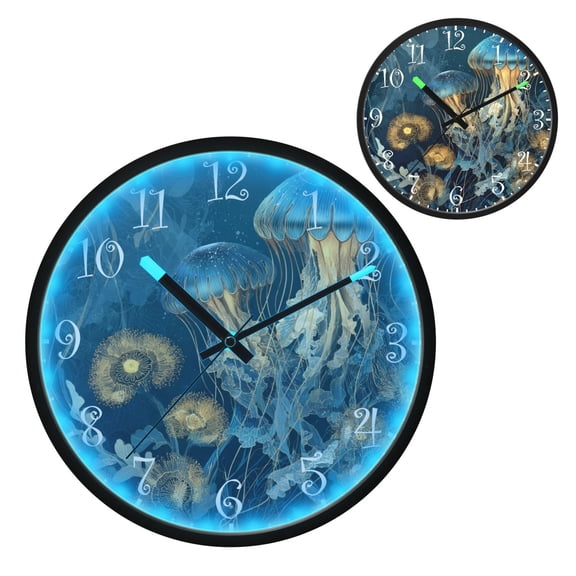 Voice Activated Clock with Glow Light 12 Inch Large Silent Wall Clock Battery Operated for Home Decor Enchanted Ocean Scene