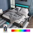 thumbnail image 2 of Full Size Upholstered Platform Bed Frame With LED Lights Adjustable Headboard 4 Storage Drawers For Home Bedroom, 2 of 9