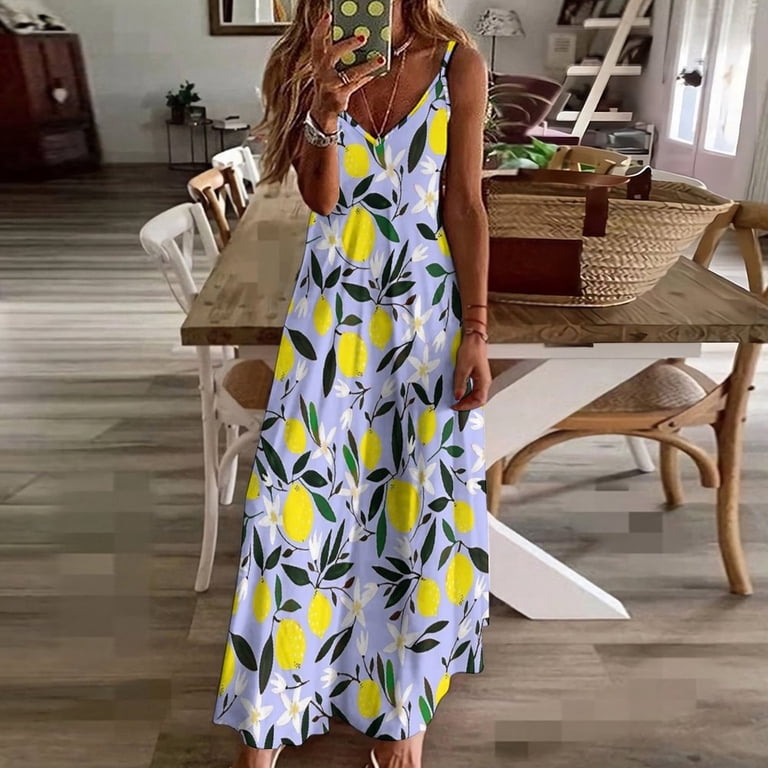 lemon dresses for women Sleeveless Dress Woman Fashion Long Women's Summer Suit Dress Summer 2025 this dress combines simplicity with elegant charm White Floral Lemon Print Cotton