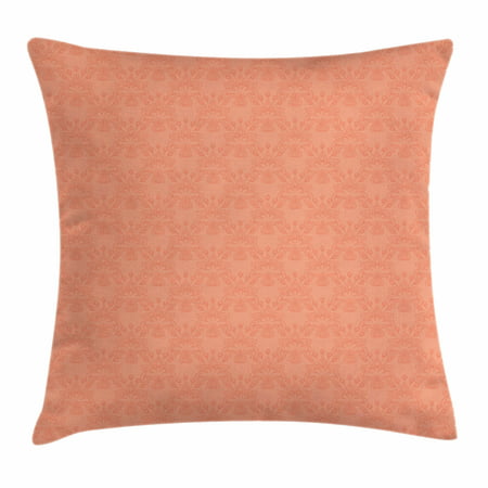 Peach Throw Pillow Cushion Cover, Flower Ornate Pattern Nature Inspired Image with Soft Color Spring Summer Foliage Print, Decorative Square Accent Pillow Case, 18 X 18 Inches, Peach, by