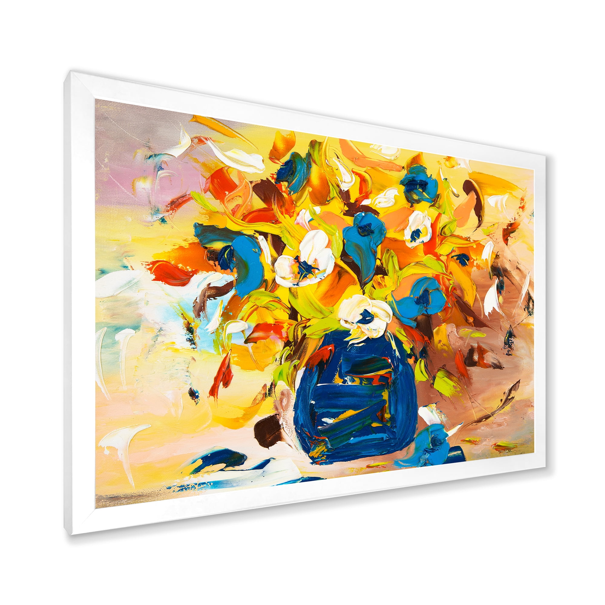 Designart 'A VIbrant Flower Bouquet In Blue and Yellow' Traditional Framed Art Print
