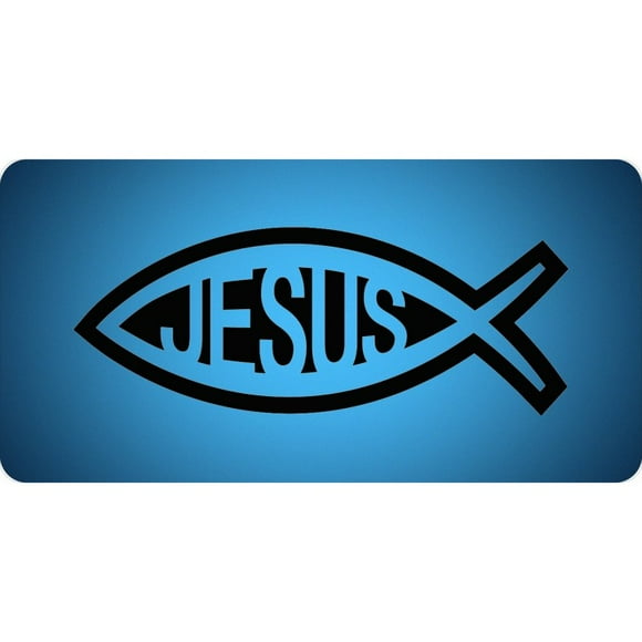 Jesus Fish On Blue Fade Photo License Plate