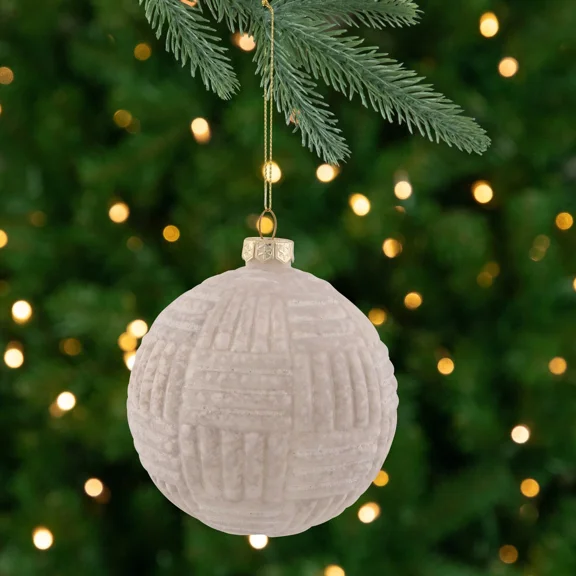 Northlight 4-Inch Cloudy White Geometric Glass Ball Christmas Ornament