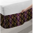 thumbnail image 2 of Yellow Damask Bed Skirt, Graphic Pattern of Oriental Leaf and Dot Repeating Print, Elastic Bedskirt Dust Ruffle Wrap Around for Bedding Decor, 4 Sizes, Dark Purple and Yellow, by Ambesonne, 2 of 2