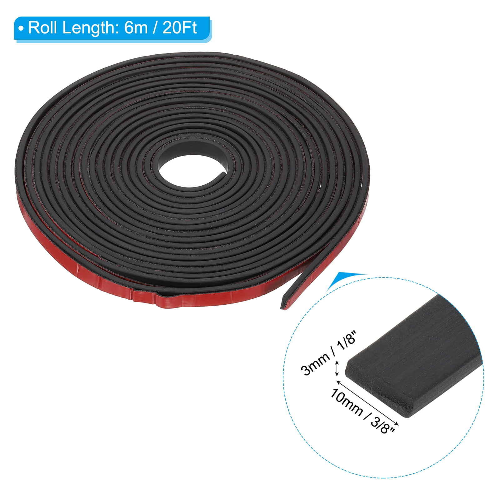 Uxcell 20Ft Weather Stripping Door Seal, 3/8"W x 1/8"T Rubber Adhesive Seal Strip