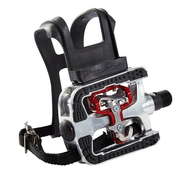 2X SPD Pedals for Spin Bike with Toe Cages for Clip Pedals Indoor Exercise Cycling Platform Pedals 9/16 Inch