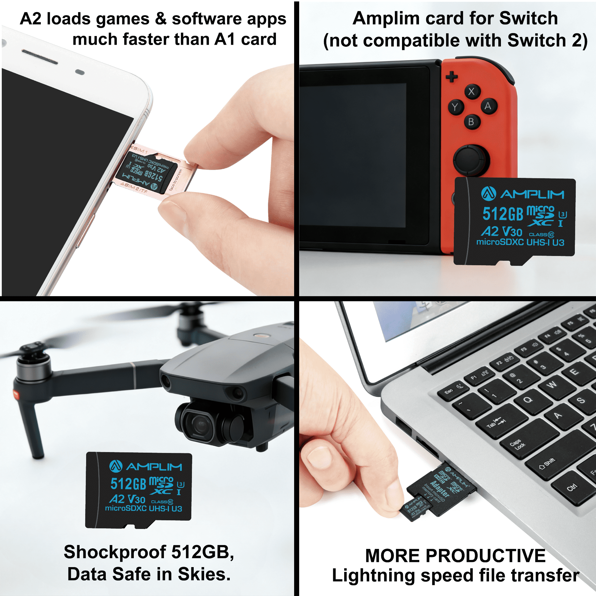 Amplim 512GB Micro SD Card - UHS-I Class 10, A2, U3 High-Speed Memory Card for Android Phone, Camera and 4K Video Recording