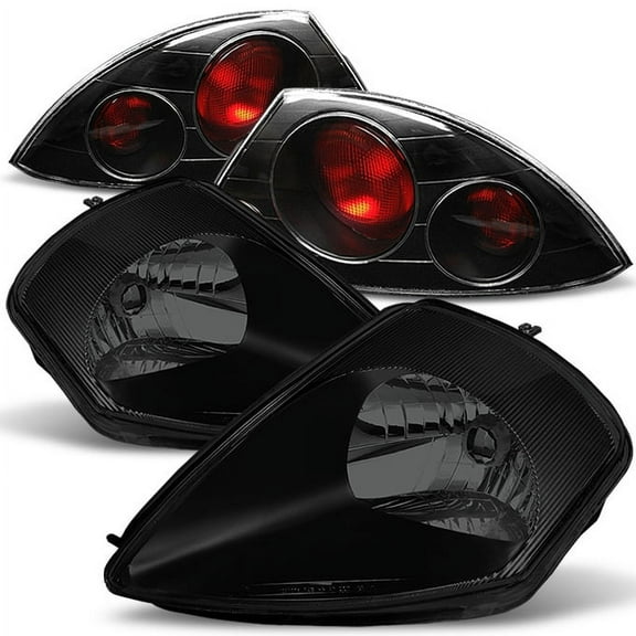 AKKON - For 2000-2002 Mitsubishi Eclipse Black Somked Headlights Black Tail Lights Brake Lamps