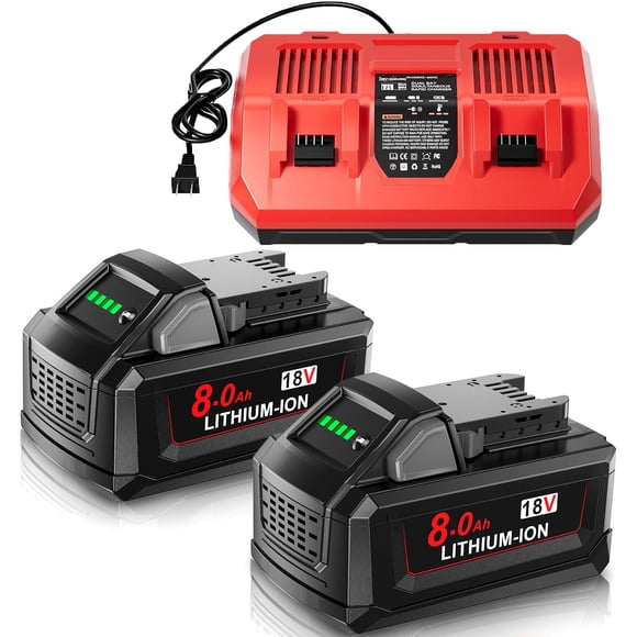 Batería de repuesto de 18 V y 8 Ah para Milwaukee M18, paquete de 2 unidades y cargador