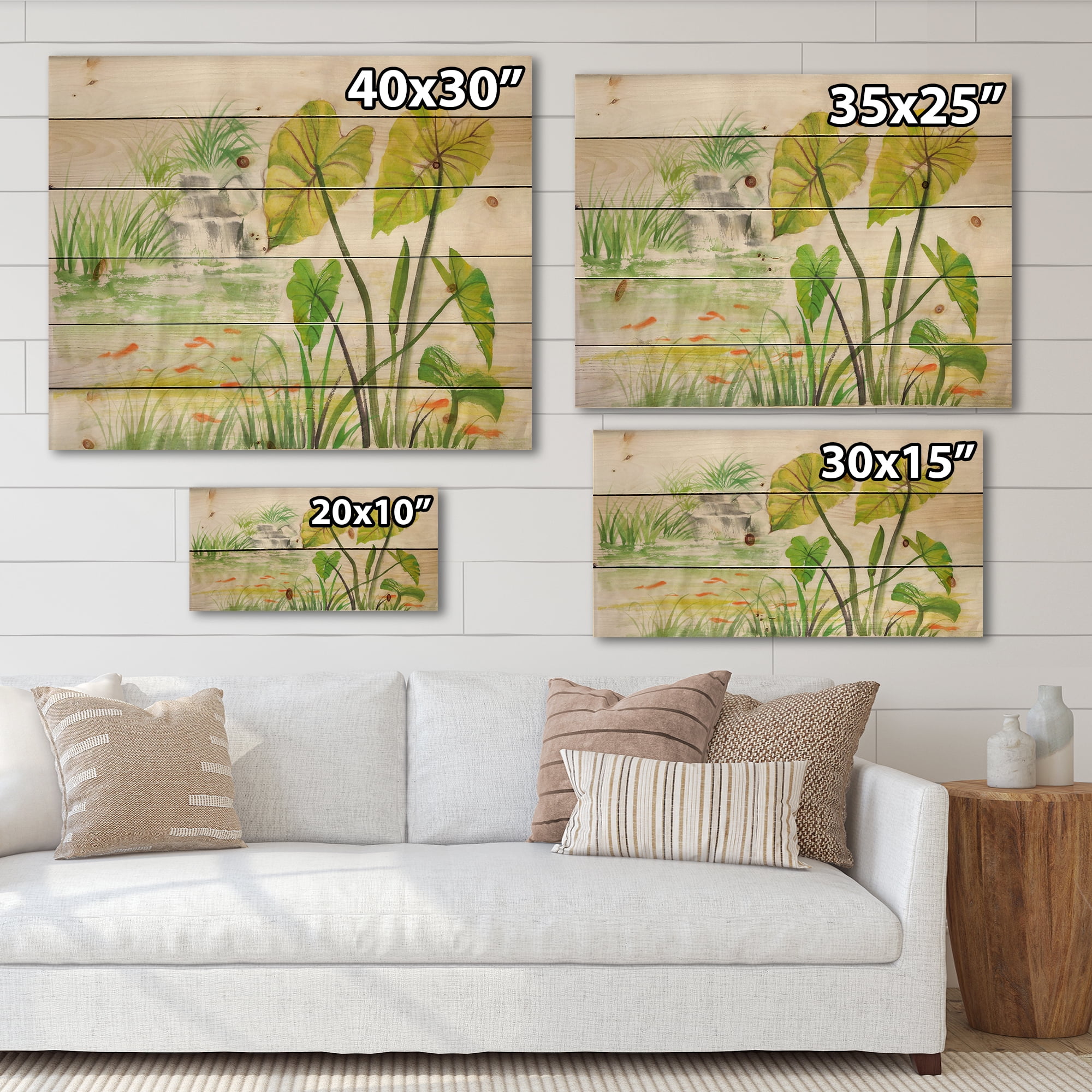 Designart 'Ancient Lotus Pond' Lake House Print on Natural Pine Wood