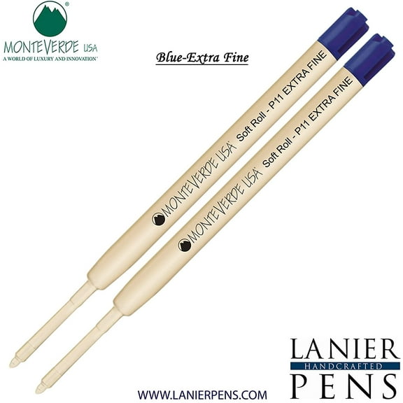 Lanier Combo Pack - 2 Pack - Monteverde Soft Roll Extra Fine Ballpoint P11 Paste Ink Refill Compatible with most Parker Style Ballpoint Pens - Blue (Extra Fine Tip 0.5mm)