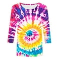 thumbnail image 5 of CYMMPU Tie Dye 3/4 Sleeve Summer Fashion Shirts Spring Tops Round Neck Tunic Tops Loose Fit Blouses for Women Dressy Casual Ombre T-Shirts XXXXL, 5 of 5