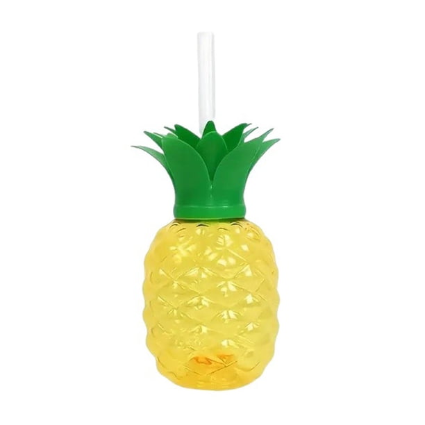 Taza con forma de fresa y tapa, botella de agua con forma de piña y pajita, portátil, reutilizable, para viajes