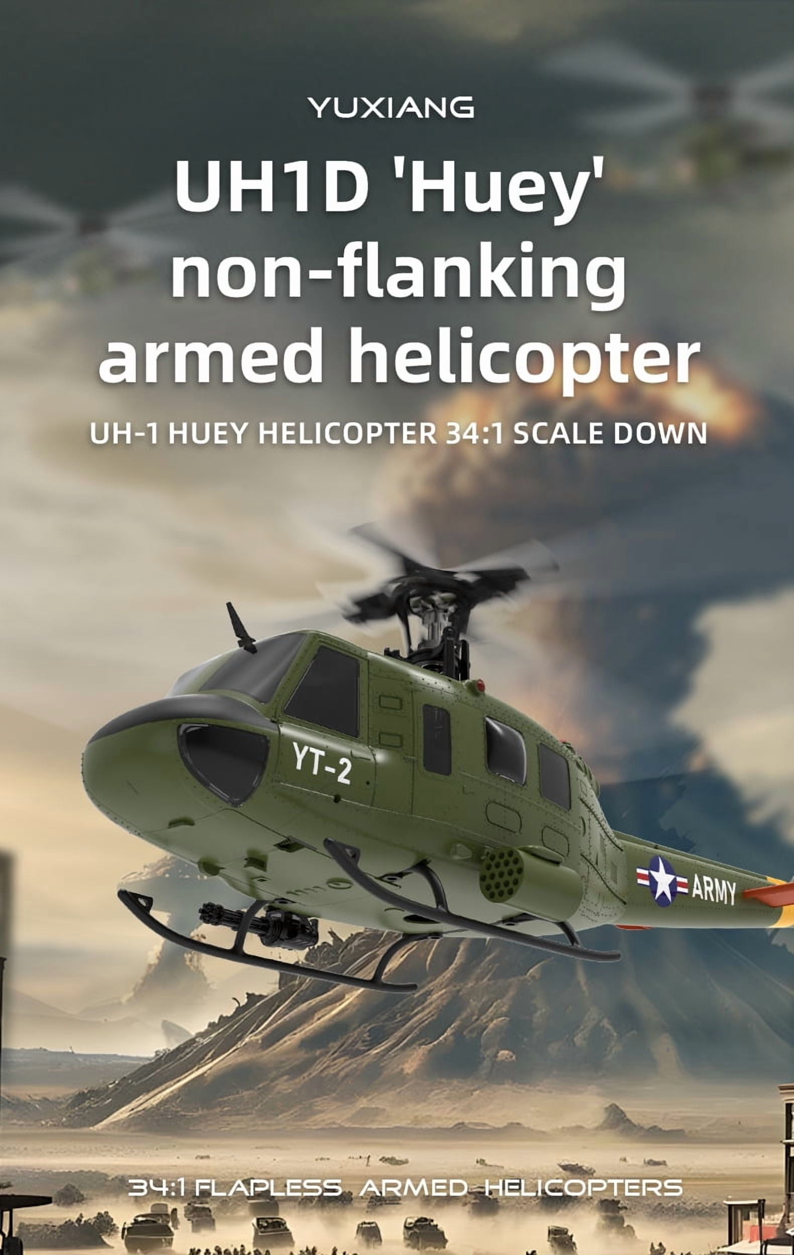 YUXIANG F07 UH-1 Huey 6CH RC Helicopter, 1:34 Scale Brushless Flybarless Helicopter with Optical Flow & Altitude Hold, 2.4GHz Military Aircraft Model Gift for Adults (RTF Version)