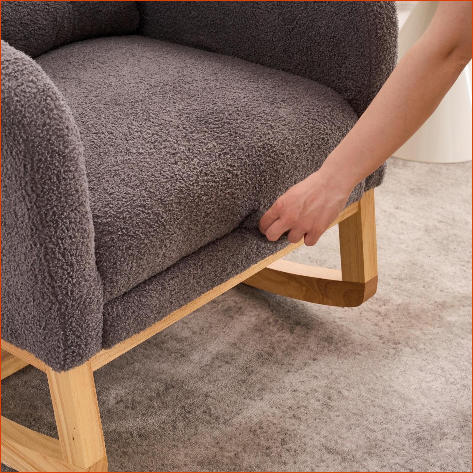 Rocking Chair with Footrest & Side Storage Pocket, Dark Gray High Back Upholstered, Rubber Wood Legs | Casual | Rubberwood
