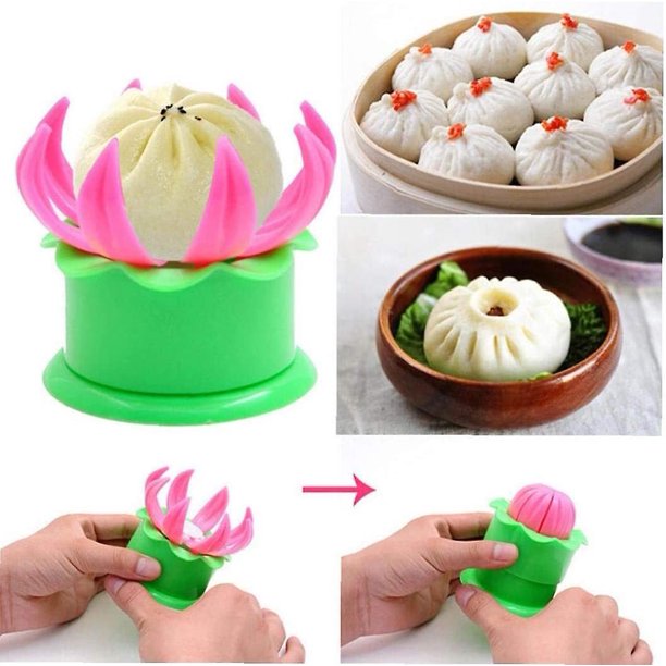 Molde para hacer bollos rellenos al vapor de plástico Pastelería Pastel Bollo de vapor Bola de masa hervida Baozi Maker Molde Herramienta de cocina Gadget de cocina (rosa roja + verde) (1 pieza)