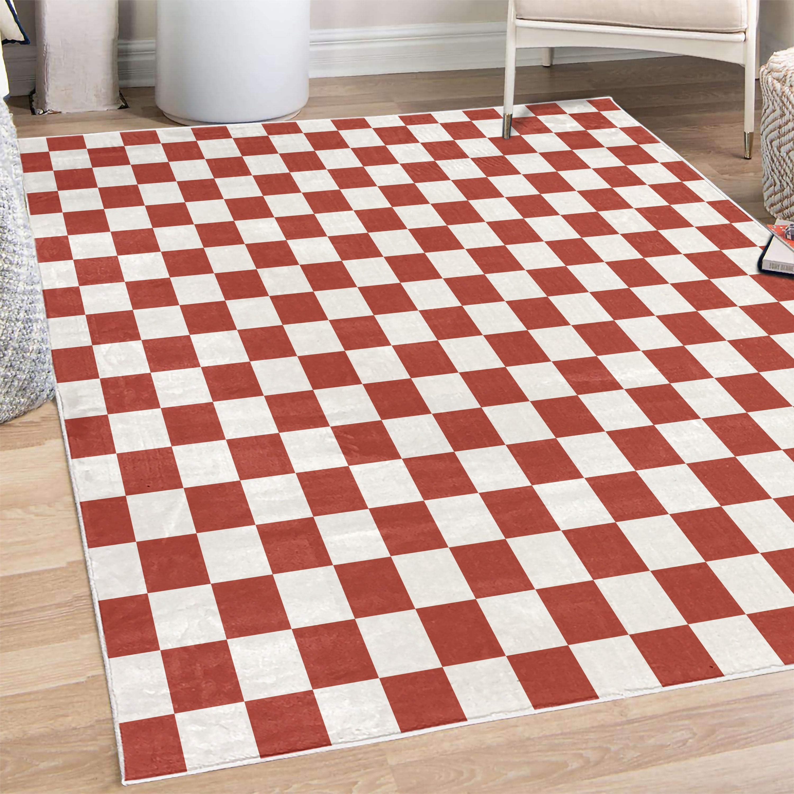 Game Boared Rugs Checkers Game Decorative Rug, Geometric Grid Style Monochrome Squares ...