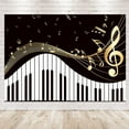 thumbnail image 1 of Fondo de fotografía con tema de piano de 7 x 5 pulgadas, notas musicales doradas y teclado de piano, fondo moderno y elegante., 1 of 4