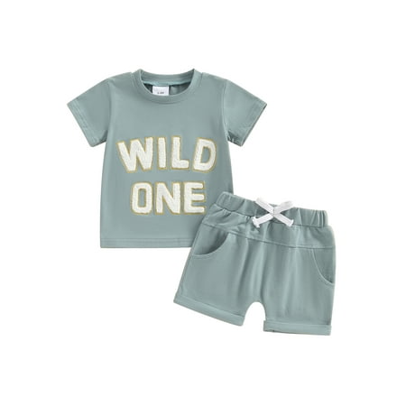 

Caitzr Newborn Baby Boy Summer Outfits Letter Embroidery Short Sleeves T-Shirt Elastic Shorts 2 Piece Vacation Clothes Set