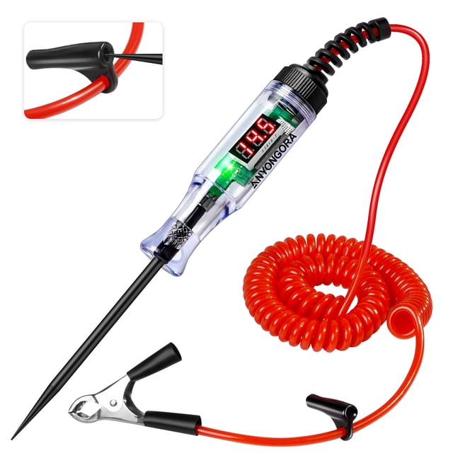 Anyongora Test Light Automotive 5-90V Digital LED Light Tester with Voltage Display, Extended Spring Wire & Stainless Steel Probe, Circuit Tester for Car, RV, and Fuse Diagnostics (5-90V)