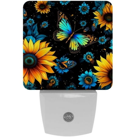 

Starry Sky Sunflower Butterfly 2 Pack Night Lights Plug Into Wall Decorative With Auto Dusk-To-Dawn Sensor LED Night Light For Kids Adults Rooms Toilet Hallway Stairs