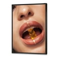 thumbnail image 3 of Designart 'Close Up VIew of Female Lips Biting Gummy Bear' Modern Framed Canvas Wall Art Print, 3 of 5