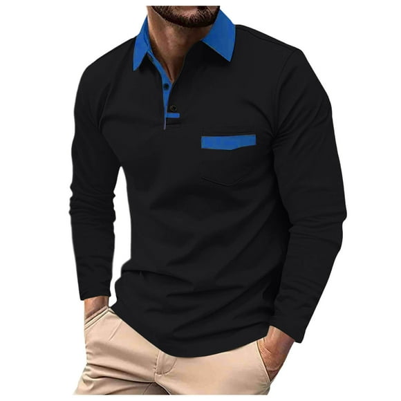 FhsagQ Men's Shirts Men's Shirts Tops Super Fit Men'S Long Sleeve Patchwork Lapel T Shirt Casual Holiday Shirts Tops Men's Shirts Trunks Men's Shirts Xl Comfortsoft Black XXL