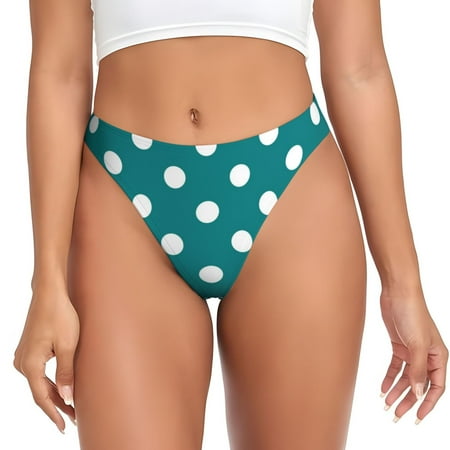 Qokaie White Polka Dots With Teal Background Printed Women s Cotton Thong Underwear  Sexy Breathable Panties G-string-3X-Large