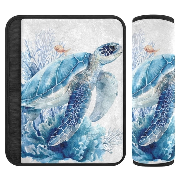 2-Pack Seat Belt Covers with Flannel Seatbelt Shoulder Strap Case Adjustable Straps Soft Padding for Car Blue Sea Turtle Pattern Small