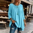 thumbnail image 6 of Tqcoqu Women's Cotton Linen Long Sleeve Loose Tunic Blouse,Round Neck Pleated Front Tops,2026 Spring Fall Trendy Clothes,Blue Women's S-XXXL, 6 of 10