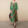 thumbnail image 3 of Vestido floral suelto vintage para mujer Vestido de fiesta con bolsillos de manga larga Irfora Verde/Grande, 3 of 7