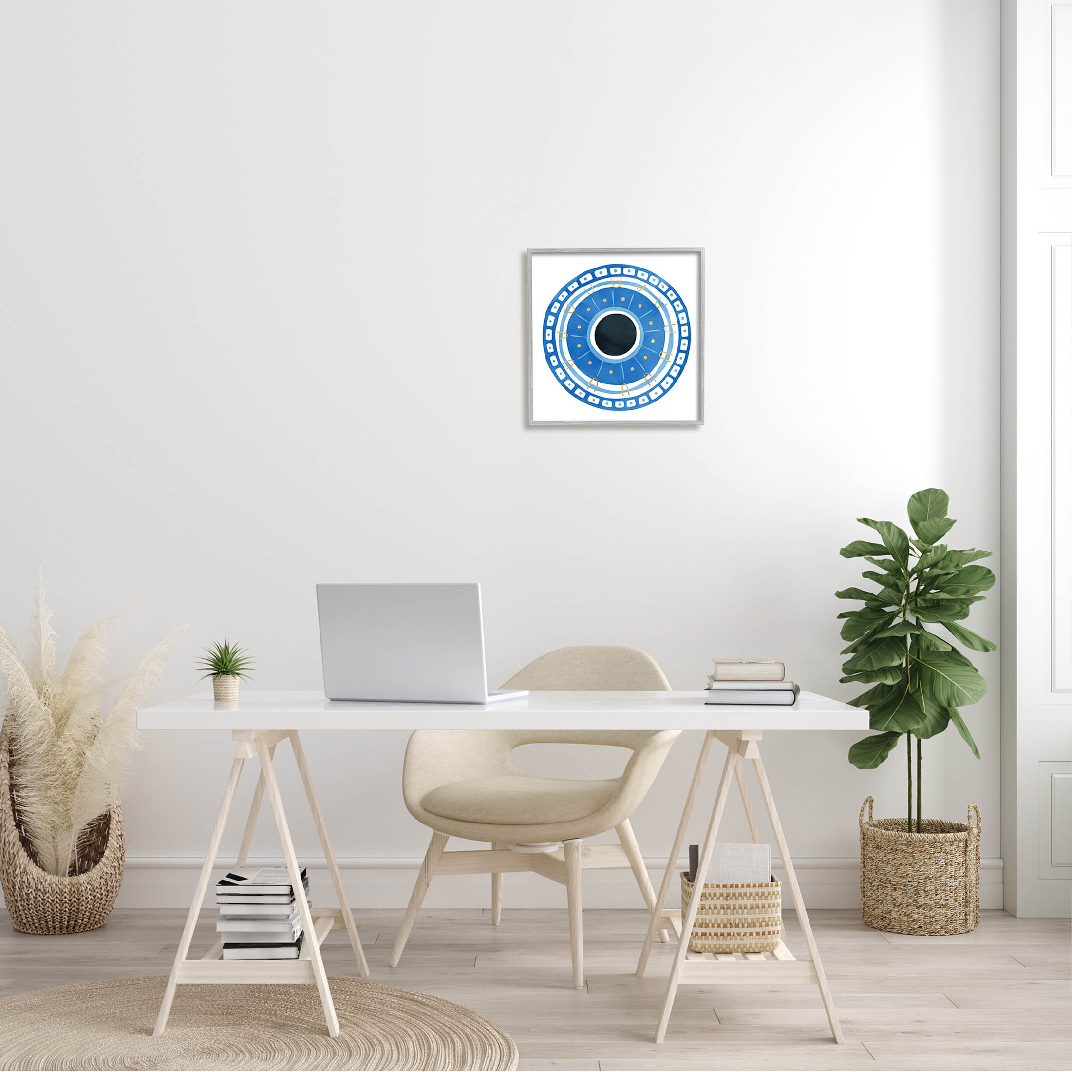 Stupell Industries Spiritual Mati Evil Eye Blocked Pattern Graphic Art Gray Framed Art Print Wall Art, Design by Ziwei Li