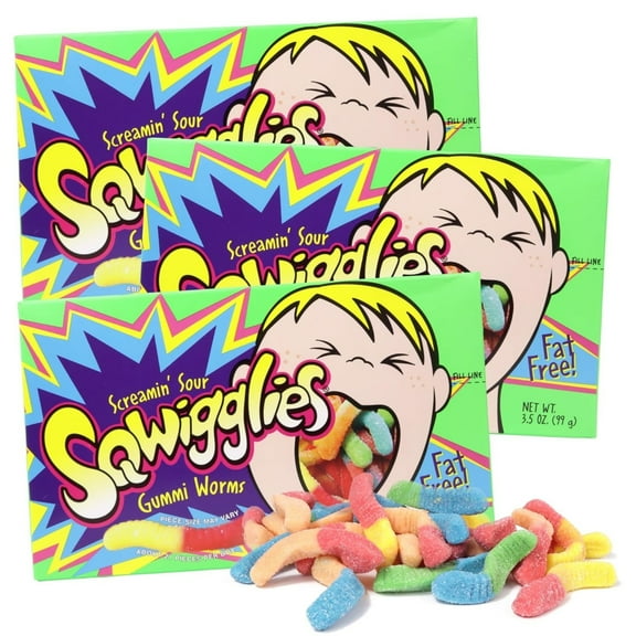 Sour Gummy Worms, Movie Night Candy, Pack of 3, 3.5 Ounces per Box