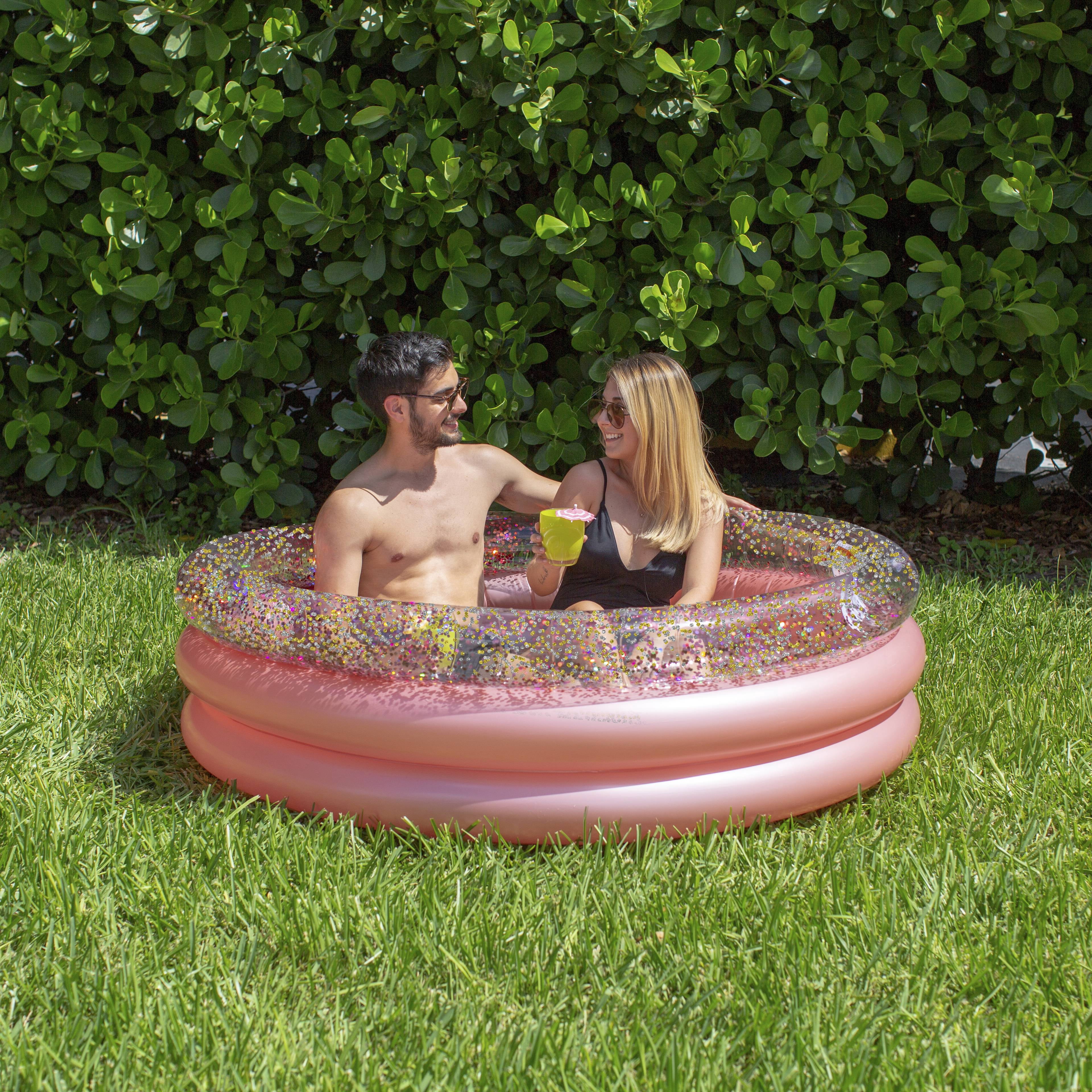 PoolCandy Inflatable Rose Gold Glitter 3 Ring Pool