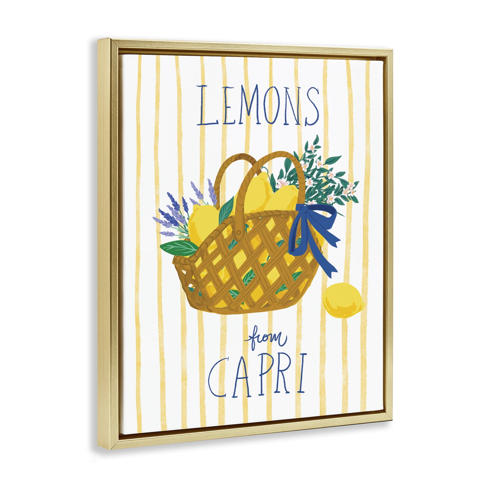 Stupell Industries Lemon Basket from Capri Food & Beverage Painting Gold Floater Framed Canvas Art Print Wall Art, 17 x 21