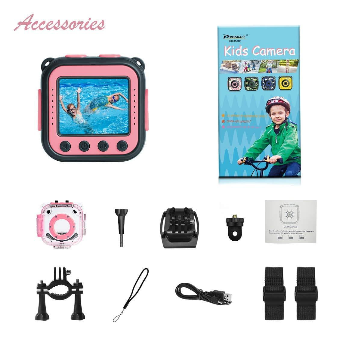 kids action camera pink Upgraded PROGRACE Kids Waterproof Camera Action Video Digital Camera 1080 HD Camcorder for Girls Toys Gifts Build-in Game Pink