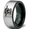 thumbnail image 1 of Tungsten Hockey Ring Band Ring 8mm Men Women Comfort Fit Brushed Gray Flat Cut Black Polished, 1 of 4
