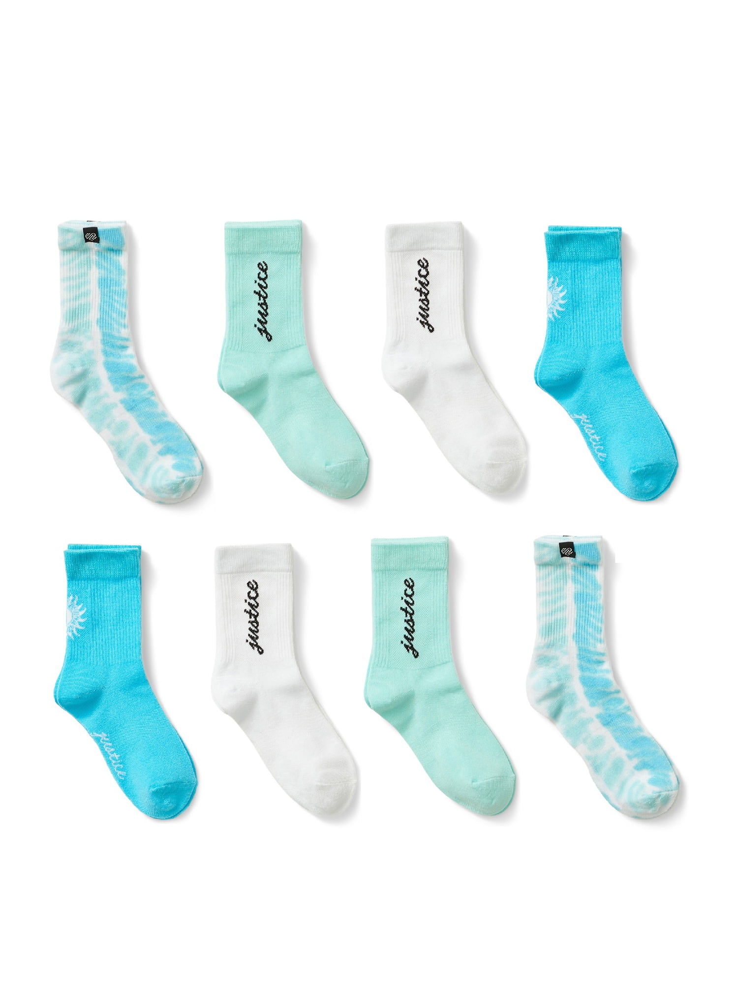 Justice Girls Crew Socks, 8-Pack, Sizes M-L